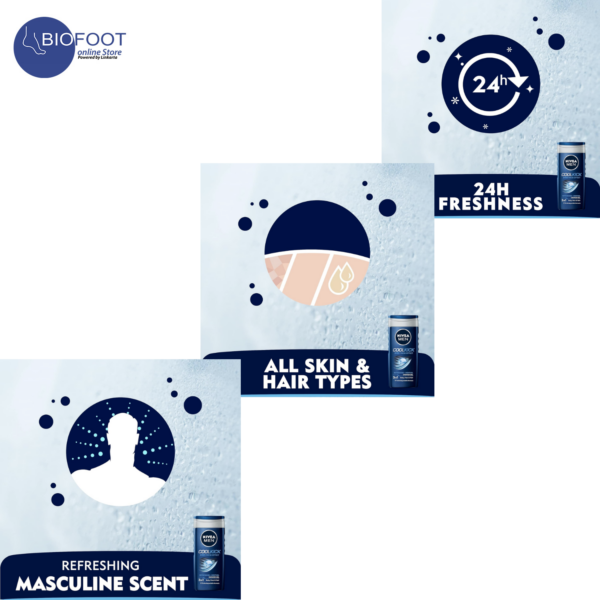 Nivea Men Cool Kick 24H fresh Effect Shower Gel 3in1 250ml - Image 2