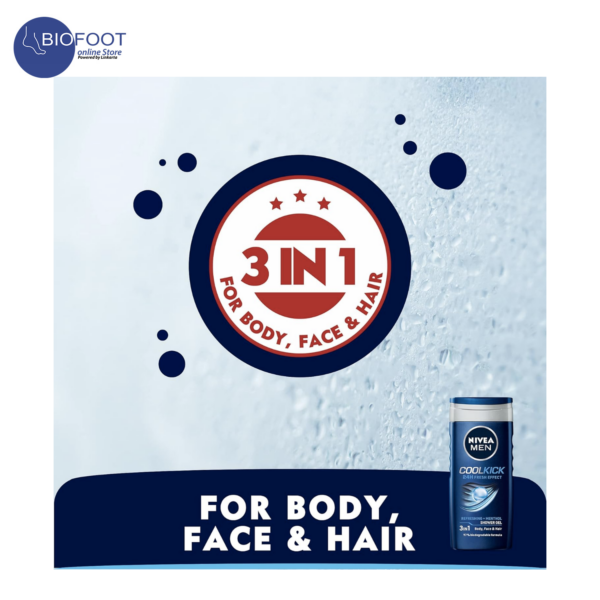 Nivea Men Cool Kick 24H fresh Effect Shower Gel 3in1 250ml - Image 3
