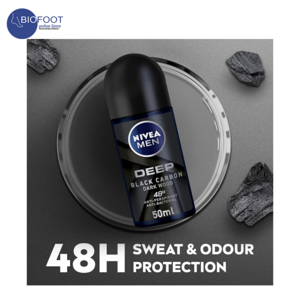 NIVEA Men Deep Black Carbon Dark Wood 48H Roll On 50ml - Image 2