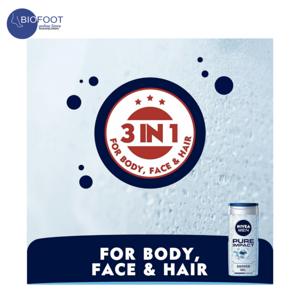 Nivea Men Pure Impact Purifying+ Mineral Shower Gel 3in1 250ml - Image 3