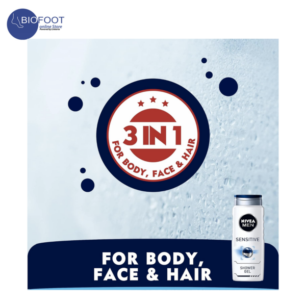 Nivea Men Sensitive Soothing + Bamboo Extract Shower Gel 3in1 250ml - Image 3