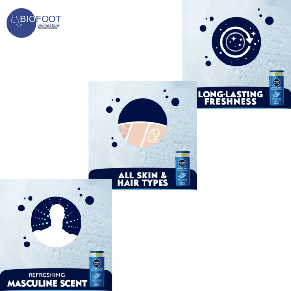 Nivea Men Vitality 24H Fresh Effect Shower Gel 3in1 250ml - Image 5