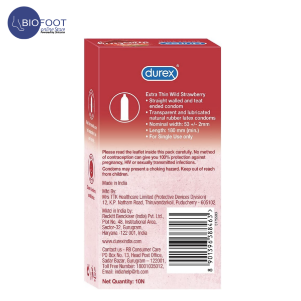 Durex Wild  Strawberry Extra Thin Condom 10'S - Image 2