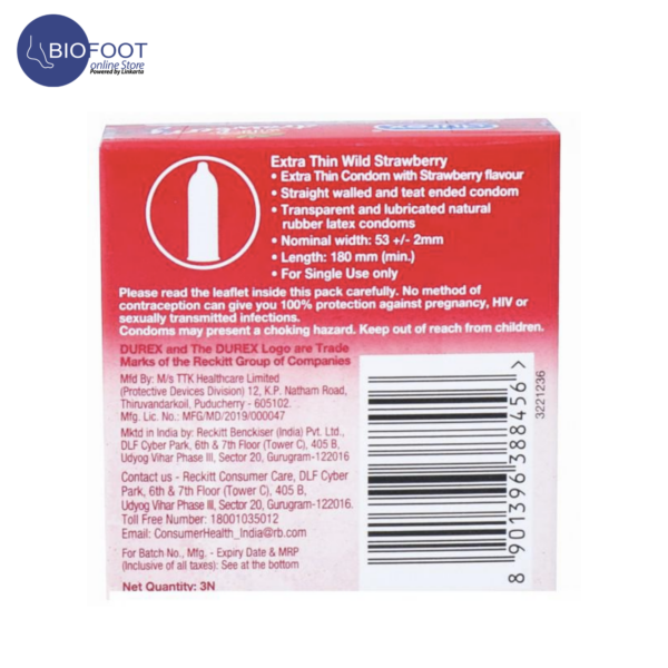 Durex Wild  Strawberry Extra Thin Condom 3'S - Image 2