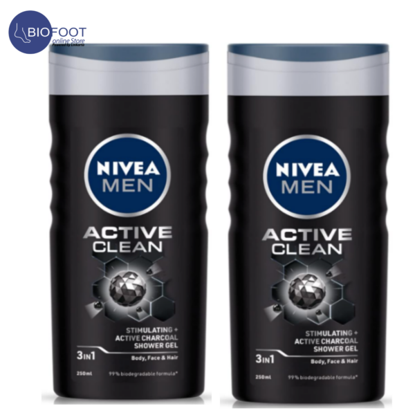 Nivea Men Active Clean Shower Gel 3in1 pack of 2pcs 250ml