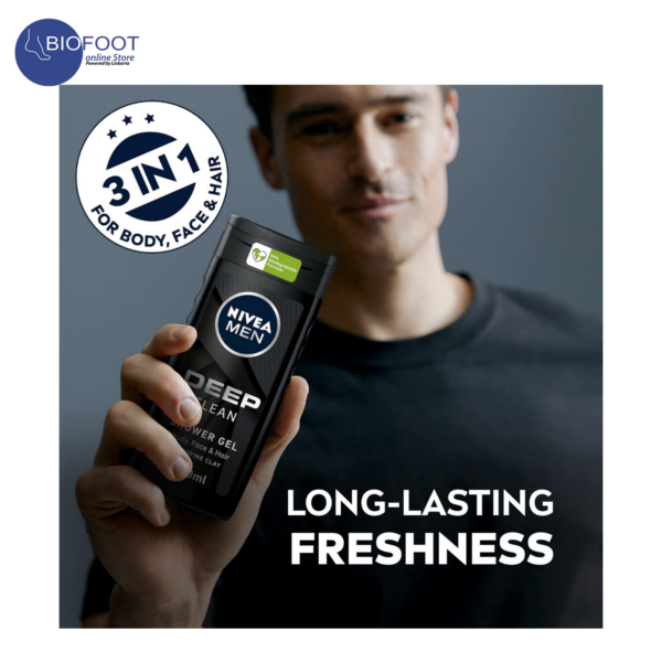 Nivea Men Deep Clean Shower Gel 3in1 pack of 2pcs 250ml - Image 3