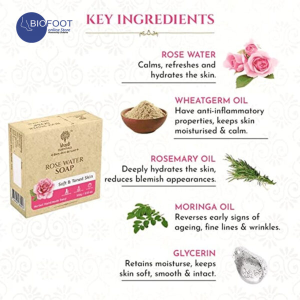 Khadi Rose Water Soap Soft & Toned Skin 100g - Image 2