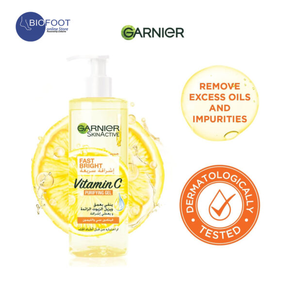 Garnier Fast Bright Vitamin C Purifying Gel Wash 400ml - Image 2