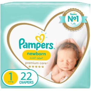 Pampers Premium Care Newborn Taped Diapers, Size 1, 2-5kg, Unique Softest Absorption for Ultimate Skin Protection, 22 Count