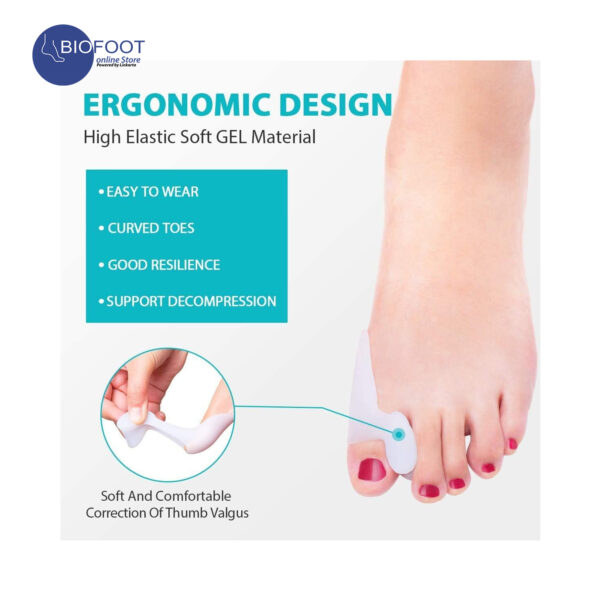 BIOFOOT Silicone Gel Bunion Relief Toe Separator - Cushioned Support for Hallux Valgus & Crooked Toes - Reusable Big Toe Spreader (1 Pair, One Size Fits All) - Image 2