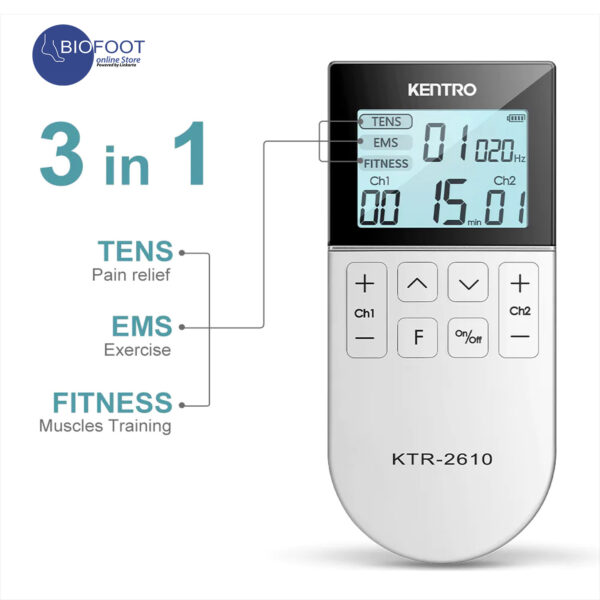 Kentro TENS & EMS & Fitness 3 in 1 Combination Multi-Function Physiotherapy Device Unisex Adult Muscle Simulator with 50 Massage Modes for Pain Relief & Muscle Training, KTR-2610