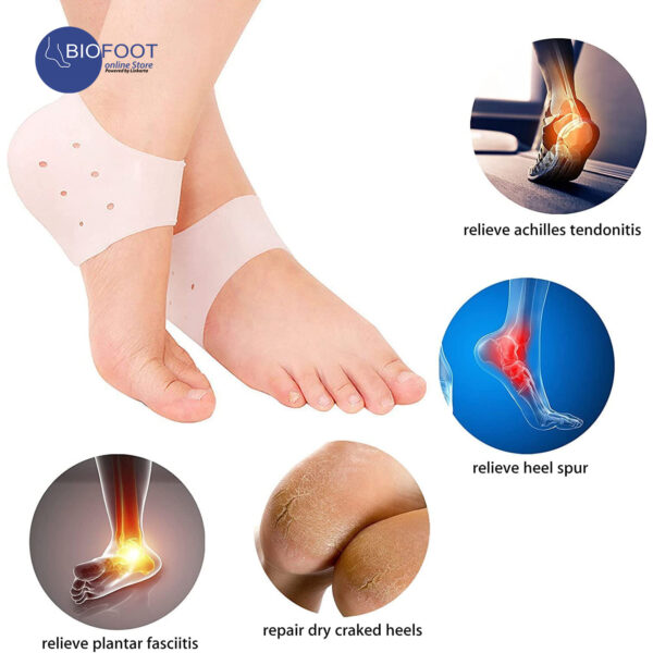 BIOFOOT Silicone Gel Heel Protector for Cracked heel, Plantar Fasciitis, Breathable Heel Cups for Heel Pain Relief Pair Sleeve - Image 6