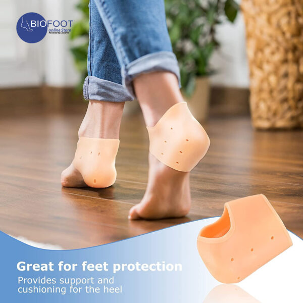 BIOFOOT Silicone Gel Heel Protector for Cracked heel, Plantar Fasciitis, Breathable Heel Cups for Heel Pain Relief Pair Sleeve