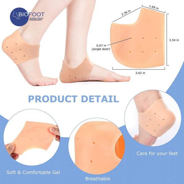 BIOFOOT Silicone Gel Heel Protector for Cracked heel, Plantar Fasciitis, Breathable Heel Cups for Heel Pain Relief Pair Sleeve - Image 3