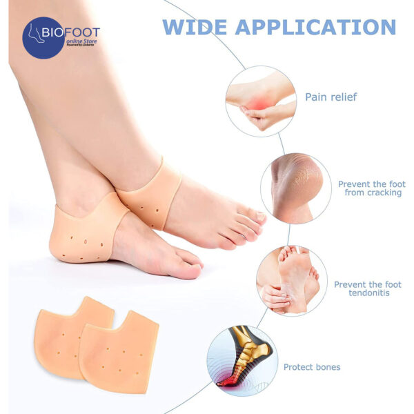 BIOFOOT Silicone Gel Heel Protector for Cracked heel, Plantar Fasciitis, Breathable Heel Cups for Heel Pain Relief Pair Sleeve - Image 2