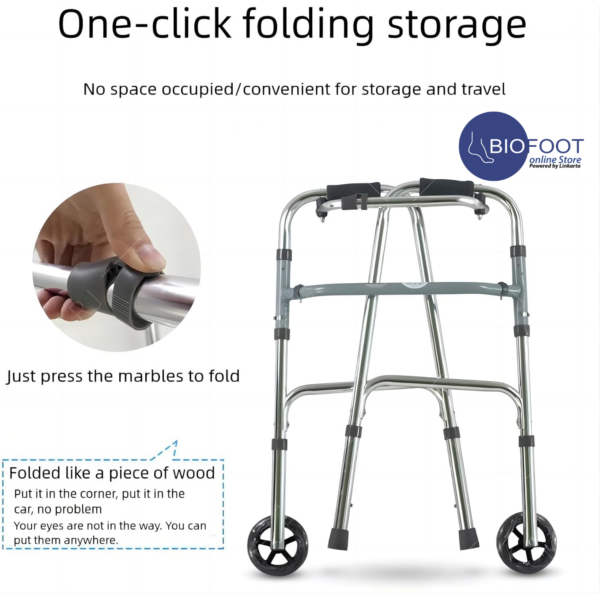 Euromed 9125 Aluminum Height Adjustable Walker with Wheels | Foldable Walker for Elderly, Seniors, Disabled & Adults | Portable Walking Frame for Indoor & Outdoor Use - Image 5