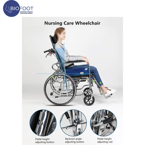 Euromed 954-GC Reclining Wheelchair Elevated Leg Rests Durable & Lightweight Folding Wheelchair | Adjustable & Mobility Wheelchair - Image 3