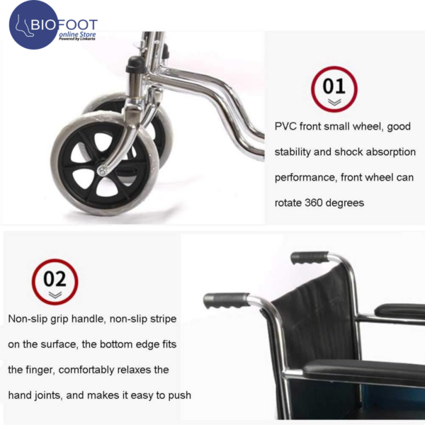 Euromed 809TB Wheelchair Stainless Steel Foldable Self-Propelled Wheelchairs with Fixed Foot Pedal/Armrest Suitable for the Elderly/Child/Disabled - Image 3