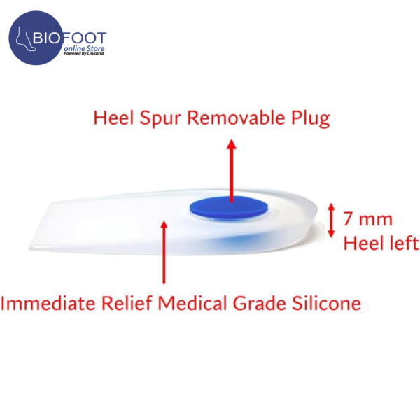 Q-Tech Bio 7mm Silicone Heel Spur Cushion with Removable Plug, Immediate Pressure Relief, Heel Pain, Plantar Fasciitis, tendinitis, Pair - Image 3