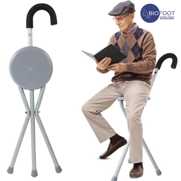 Euromed 943 Walking stick with Seat, Unisex for Senior and Elderly Adjustable Portable Folding Walking Stick Chair Seat Stool Iron Pipe Cane Stool Cane Chair Stool Trekking Pole for Travel Canes - Image 6