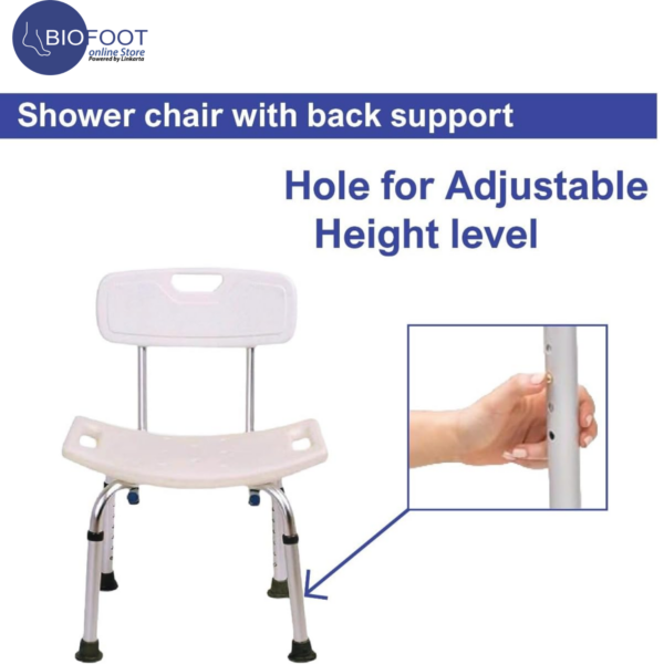 Euromed 798LH Shower Chair for Elderly and Senior, Back Support, Backrest, Seat Handle, Aluminium Frame, Draining Holes, Adjustable Height - Image 3