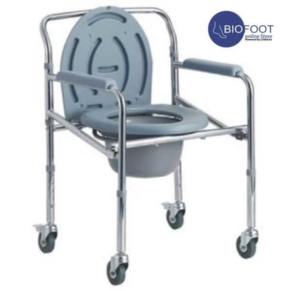 Euromed 696 Commode Chair with Wheels, Medical Commode Stool & Commode Toilet Chair for Elderly & Adults, Hospital Commode Chair for Disabled & Handicap, Folding Bath Shower Commode Chair