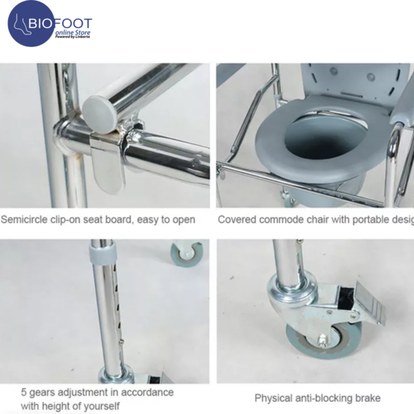 Euromed 696 Commode Chair with Wheels, Medical Commode Stool & Commode Toilet Chair for Elderly & Adults, Hospital Commode Chair for Disabled & Handicap, Folding Bath Shower Commode Chair - Image 2