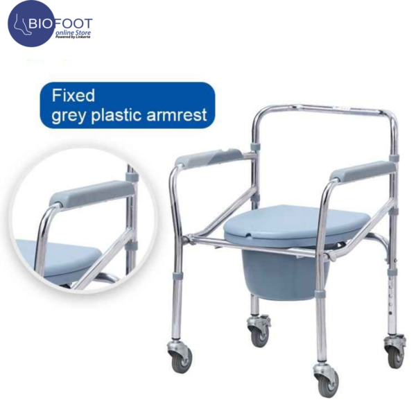Euromed 696 Commode Chair with Wheels, Medical Commode Stool & Commode Toilet Chair for Elderly & Adults, Hospital Commode Chair for Disabled & Handicap, Folding Bath Shower Commode Chair - Image 3