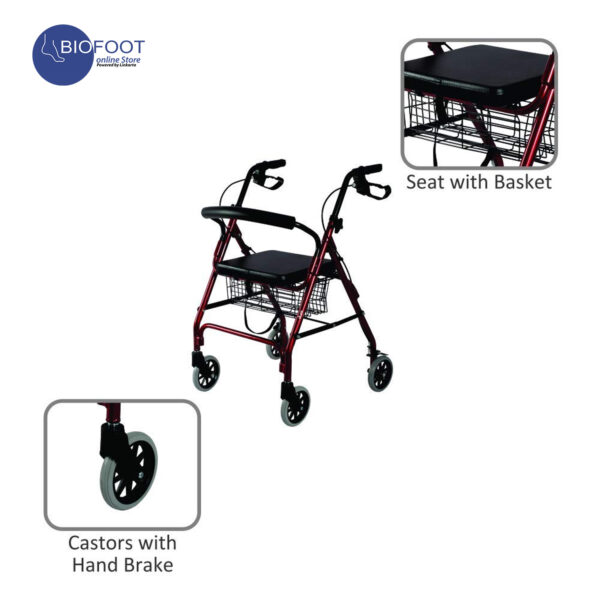 Euromed 965LH Rollator for Elderly, Folding, Manual and Lockable Brakes, Aluminium, Light and Resistant, Rollator with 4 Wheels, Seat and Backrest - Image 5
