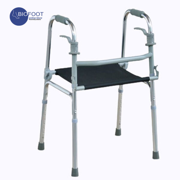 Euromed 961L Folding Walker with Seat Lightweight Walking Frame with Grip Mobility Transport Aid for Elderly Seniors Handicap Walking Stick Adjustable Height Outdoor
