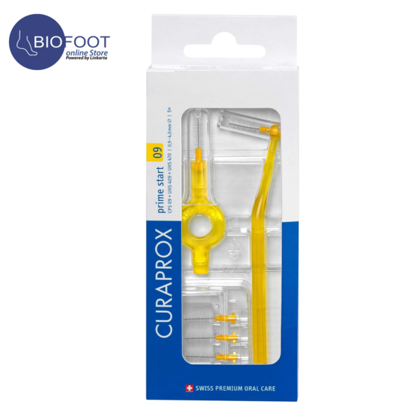 Curaprox CPS09 Prime Start Interdental Brushes Set, 5 Interdental Brushes CPS 09 + 1 UHS 409 Holder + 1 UHS 470 Holder, 0.9 mm Diameter, 4 mm Effectiveness