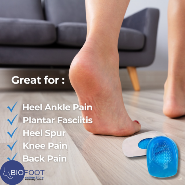 BIOFOOT Silicone Gel Heel Pain Pads - Soft Silicone Inserts with Anti-Slip Cover for Plantar Fasciitis, Pressure Relief, Immediate Bone Spur Relief, Foot Pain Support Insoles (2pcs) - Image 3