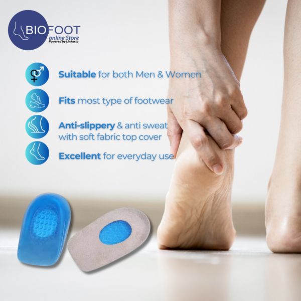 BIOFOOT Silicone Gel Heel Pain Pads - Soft Silicone Inserts with Anti-Slip Cover for Plantar Fasciitis, Pressure Relief, Immediate Bone Spur Relief, Foot Pain Support Insoles (2pcs) - Image 4
