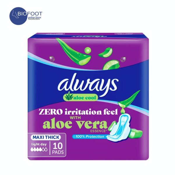 Always Aloe Cool Zero Irritation Feel with Aloe Vera Essence Maxi Thick 10pads with Wing
