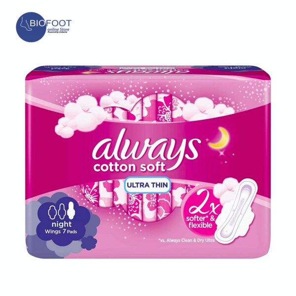 Always Cotton Soft Ultra Thin Night Sanitary Pads with Wings 7 Pads