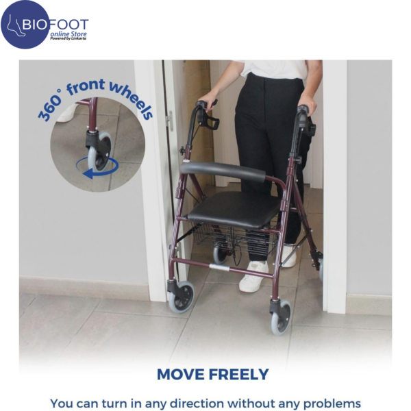 Euromed 965LH Rollator for Elderly, Folding, Manual and Lockable Brakes, Aluminium, Light and Resistant, Rollator with 4 Wheels, Seat and Backrest - Image 2