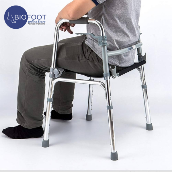 Euromed 961L Folding Walker with Seat Lightweight Walking Frame with Grip Mobility Transport Aid for Elderly Seniors Handicap Walking Stick Adjustable Height Outdoor - Image 4