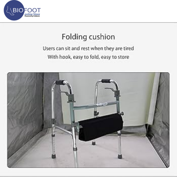 Euromed 961L Folding Walker with Seat Lightweight Walking Frame with Grip Mobility Transport Aid for Elderly Seniors Handicap Walking Stick Adjustable Height Outdoor - Image 3