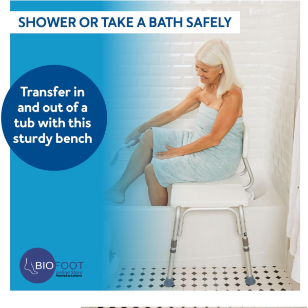Euromed 799L Bath Bench Double Shower Chair Transfer Bench with Height Adjustable Legs - Convertible to Right or Left Hand Entry - Image 2
