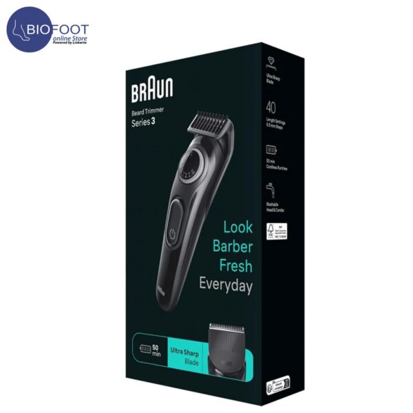 Braun Beard Trimmer Series 3 BT3410, Electric Beard Trimmer For Men, Incl. Ultra-Sharp Blade, 40 Length Settings, Styling Tools, Rechargeable 50-min Cordless Runtime & Washable