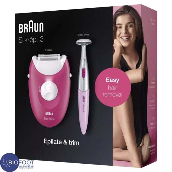 Braun Silk Epil 3 ES420, Epilator for Long-Lasting Hair Removal, Bikini Styler, 20 Tweezer system, Smartlight technology, Massage rollers, Raspberry Pink