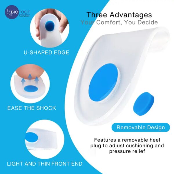 BIOFOOT Silicone Heel Spur Cushions, 7mm Pads with Removable Plug for Heel Pain Relief, Plantar Fasciitis, Tendinitis Support, Shock Absorbing Orthopedic Heel Cups for Comfort & Pressure Relief (1 Pair) - Image 5