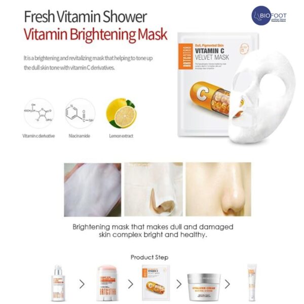 BRTC Vitamin C Velvet Face Mask, Boosting Skin Energy, Hydrating, Moisturizing, Brightening, and Improving Skin Texture, 1 Sachet 25g - Image 4