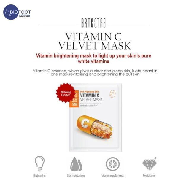 BRTC Vitamin C Velvet Face Mask, Boosting Skin Energy, Hydrating, Moisturizing, Brightening, and Improving Skin Texture, 1 Sachet 25g - Image 3