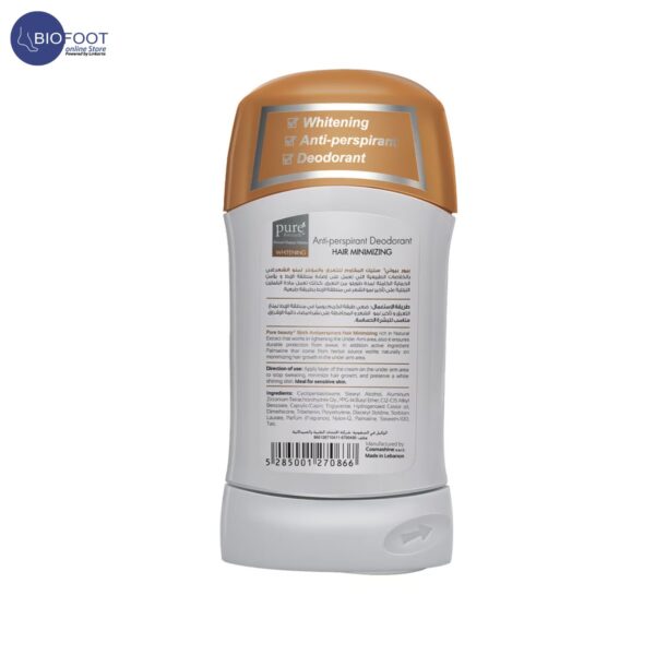 Pure Beauty Hair Minimizing Whitening Deodorant & Antiperspirant Stick for women 50 gm - Image 2