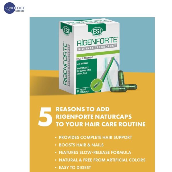 Rigenforte Hair Supplement, 30 Naturcaps- Biotinax Formula with Biotin, Zinc, Copper, Vit E & Selenium for Strong Hair & Nails, Slow Release, Natural Ingredients, Reduces Hair Loss & Boosts Elasticity - Image 4