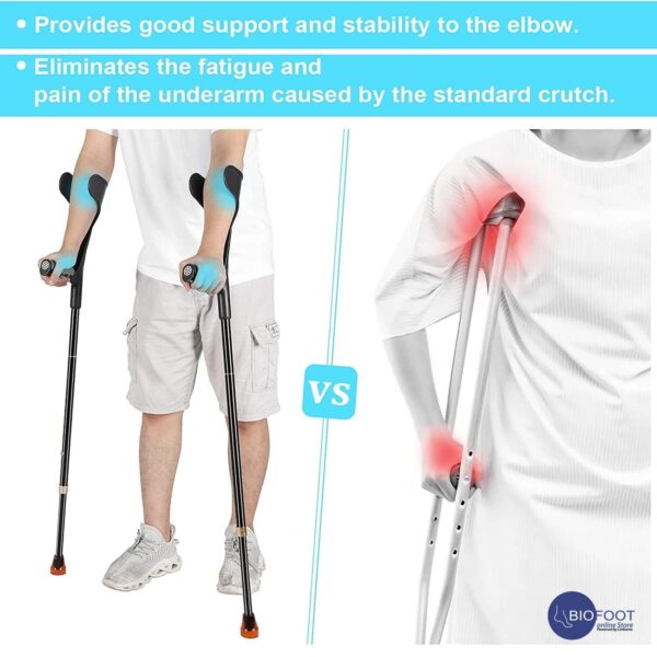 Euromed 937 Elbow Crutches Full Black with Strap - Image 5
