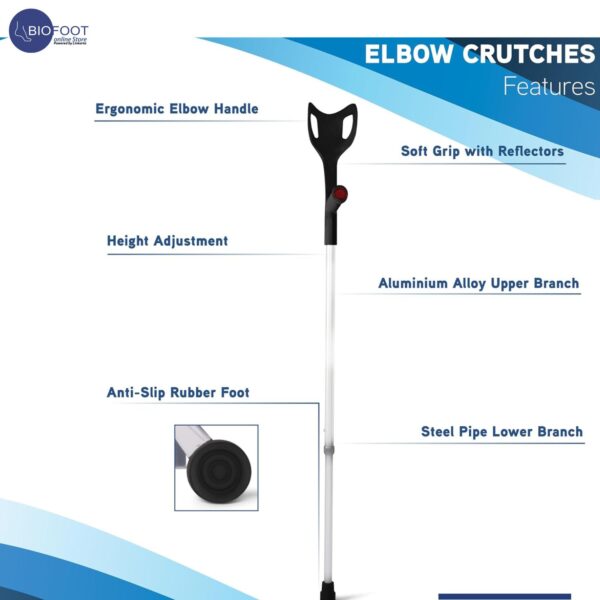 Euromed 937 Elbow Crutches Full Black with Strap - Image 3