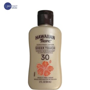 Hawaiian Tropic Sheer Touch Sunscreen Lotion Leaves Skin Radiant, Broad Spectrum SPF 30 UVA/UVB,Island botanical, Water resistant (80mins) Vegan, Oil Free Formula, with Shea Butter & mango Extract -2 oz