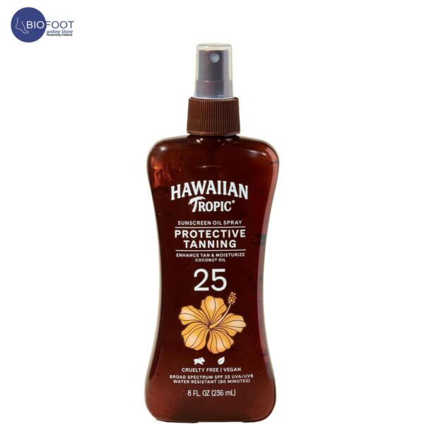 Hawaiian Tropic Sunscreen Oil Spray Protective Tanning, Enhance Tan & moisturize coconut oil, Tropical Scent, SPF 25 UVA/UVB, Water resistant 80Mins, Vegan, No Oxybenzone - 236ml
